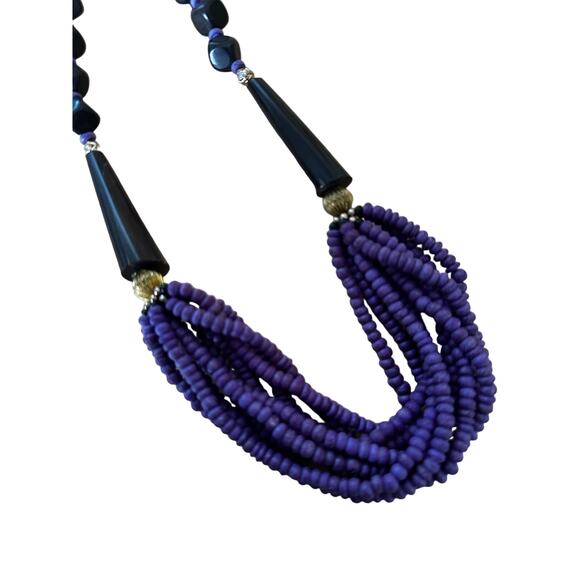 Purple Wood and Horn Beaded Necklace - Picture 2 of 5